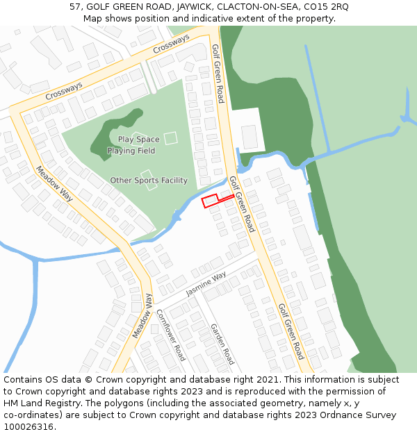 57, GOLF GREEN ROAD, JAYWICK, CLACTON-ON-SEA, CO15 2RQ: Location map and indicative extent of plot