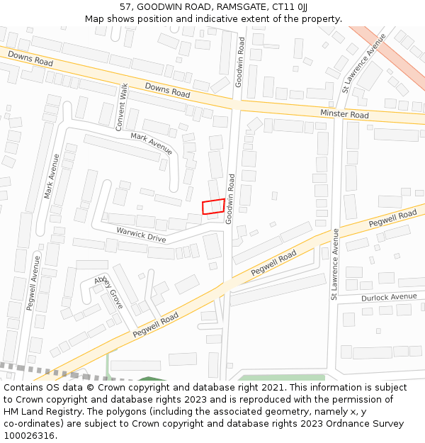 57, GOODWIN ROAD, RAMSGATE, CT11 0JJ: Location map and indicative extent of plot