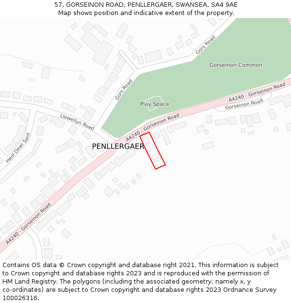 57, GORSEINON ROAD, PENLLERGAER, SWANSEA, SA4 9AE: Location map and indicative extent of plot