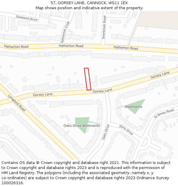 57, GORSEY LANE, CANNOCK, WS11 1EX: Location map and indicative extent of plot