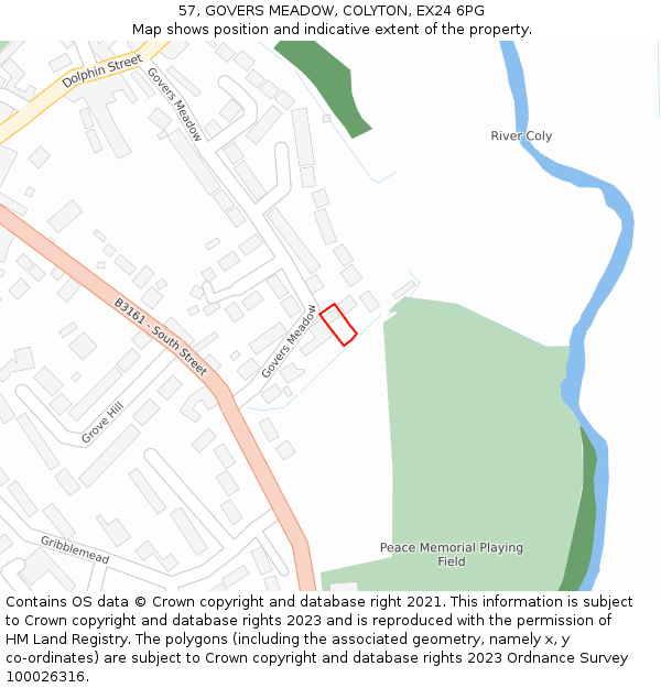 57, GOVERS MEADOW, COLYTON, EX24 6PG: Location map and indicative extent of plot
