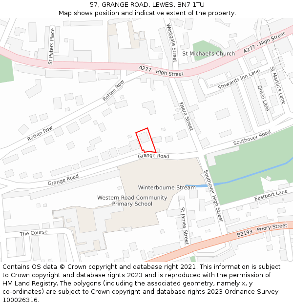 57, GRANGE ROAD, LEWES, BN7 1TU: Location map and indicative extent of plot