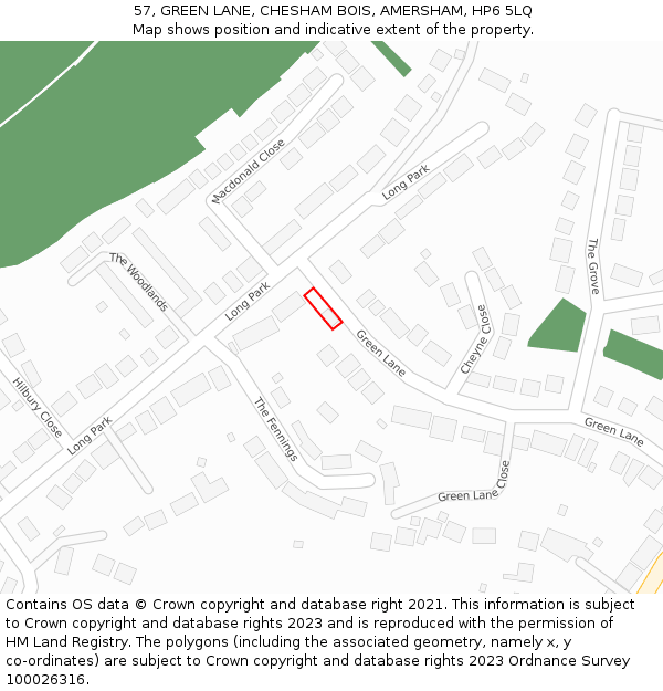 57, GREEN LANE, CHESHAM BOIS, AMERSHAM, HP6 5LQ: Location map and indicative extent of plot