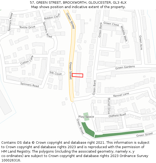 57, GREEN STREET, BROCKWORTH, GLOUCESTER, GL3 4LX: Location map and indicative extent of plot