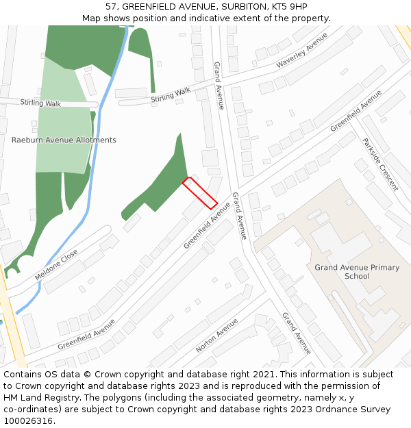 57, GREENFIELD AVENUE, SURBITON, KT5 9HP: Location map and indicative extent of plot