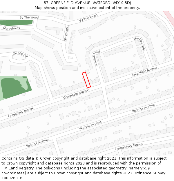 57, GREENFIELD AVENUE, WATFORD, WD19 5DJ: Location map and indicative extent of plot