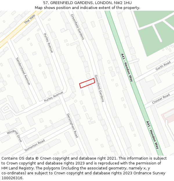 57, GREENFIELD GARDENS, LONDON, NW2 1HU: Location map and indicative extent of plot