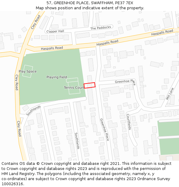 57, GREENHOE PLACE, SWAFFHAM, PE37 7EX: Location map and indicative extent of plot
