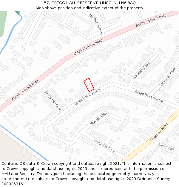 57, GREGG HALL CRESCENT, LINCOLN, LN6 8AQ: Location map and indicative extent of plot