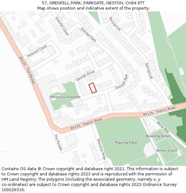 57, GRENFELL PARK, PARKGATE, NESTON, CH64 6TT: Location map and indicative extent of plot