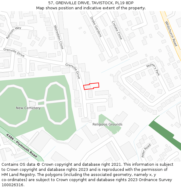 57, GRENVILLE DRIVE, TAVISTOCK, PL19 8DP: Location map and indicative extent of plot