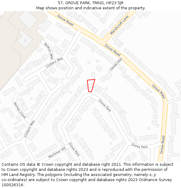 57, GROVE PARK, TRING, HP23 5JR: Location map and indicative extent of plot