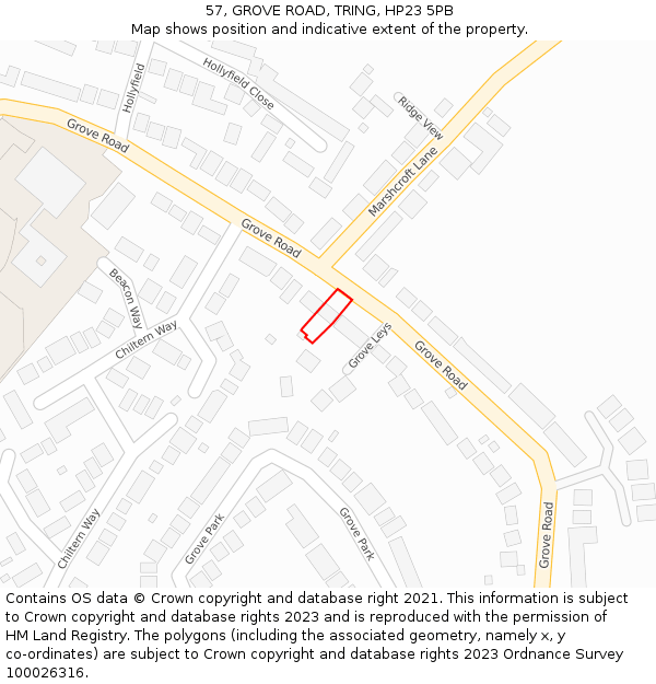 57, GROVE ROAD, TRING, HP23 5PB: Location map and indicative extent of plot