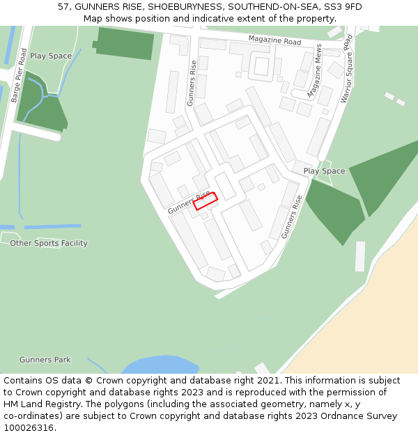 57, GUNNERS RISE, SHOEBURYNESS, SOUTHEND-ON-SEA, SS3 9FD: Location map and indicative extent of plot