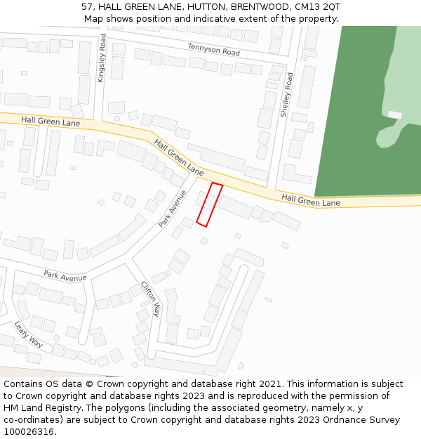 57, HALL GREEN LANE, HUTTON, BRENTWOOD, CM13 2QT: Location map and indicative extent of plot
