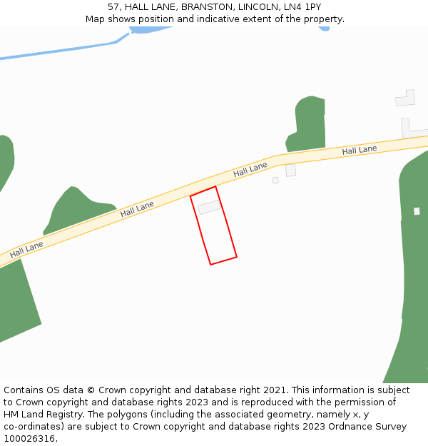 57, HALL LANE, BRANSTON, LINCOLN, LN4 1PY: Location map and indicative extent of plot