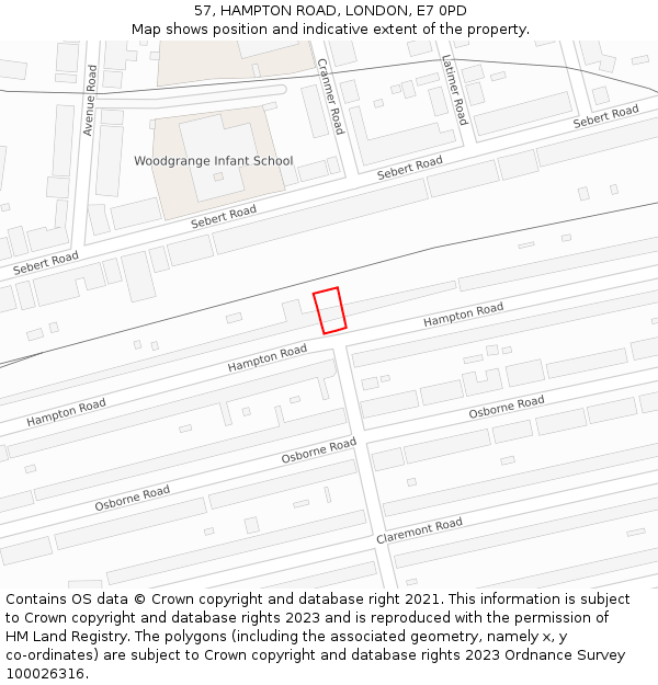 57, HAMPTON ROAD, LONDON, E7 0PD: Location map and indicative extent of plot