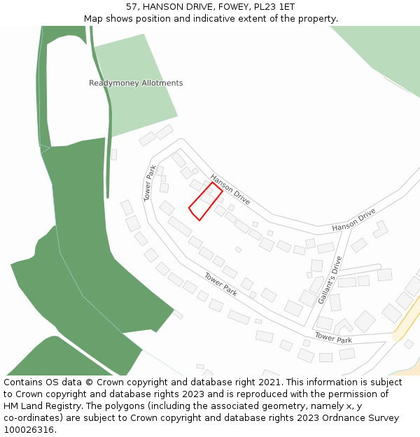 57, HANSON DRIVE, FOWEY, PL23 1ET: Location map and indicative extent of plot