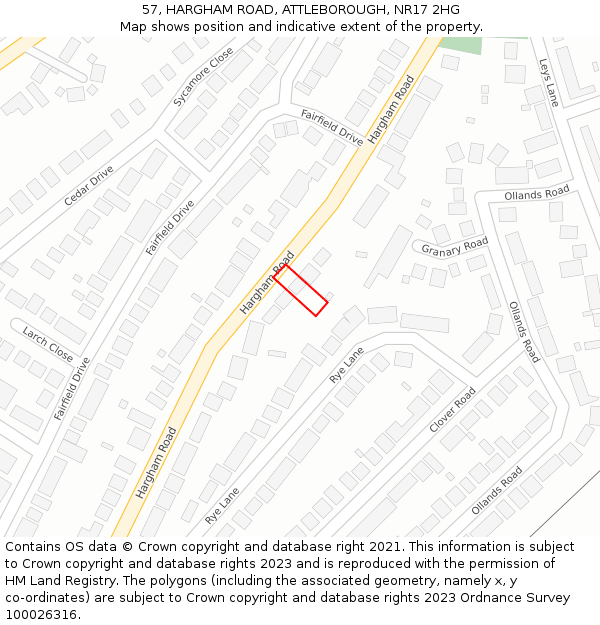 57, HARGHAM ROAD, ATTLEBOROUGH, NR17 2HG: Location map and indicative extent of plot