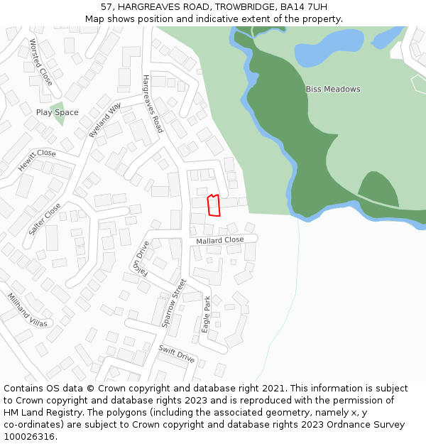 57, HARGREAVES ROAD, TROWBRIDGE, BA14 7UH: Location map and indicative extent of plot