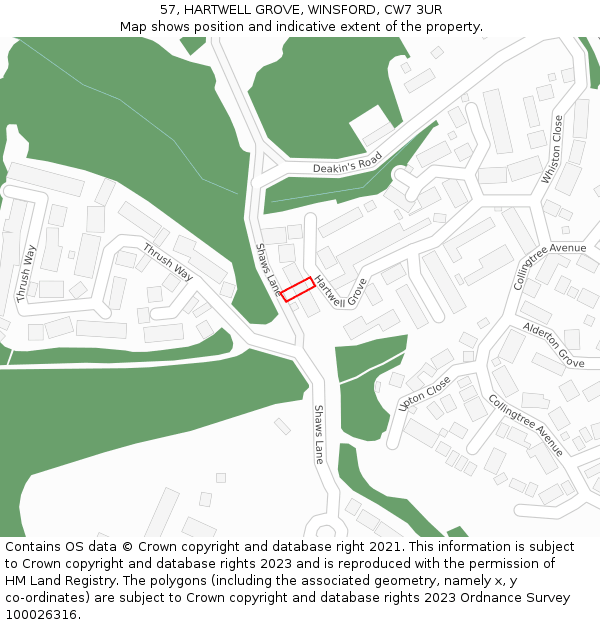 57, HARTWELL GROVE, WINSFORD, CW7 3UR: Location map and indicative extent of plot