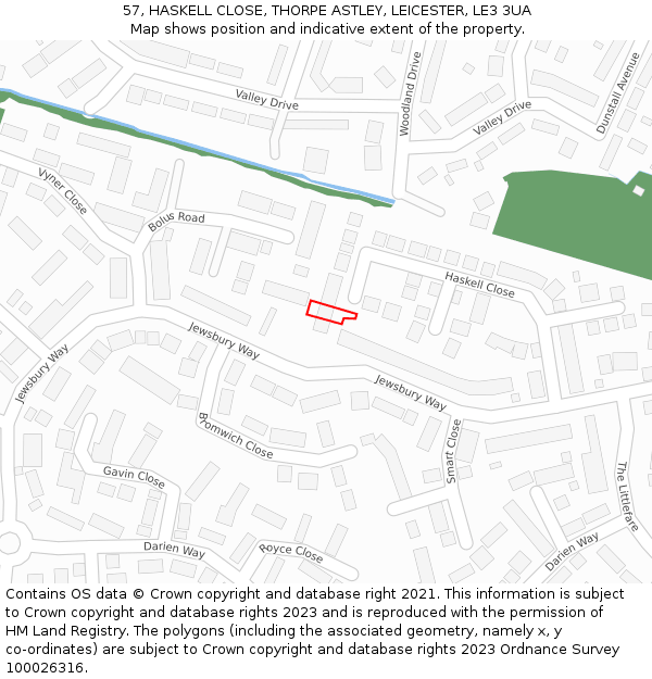 57, HASKELL CLOSE, THORPE ASTLEY, LEICESTER, LE3 3UA: Location map and indicative extent of plot