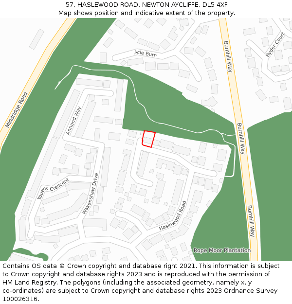 57, HASLEWOOD ROAD, NEWTON AYCLIFFE, DL5 4XF: Location map and indicative extent of plot