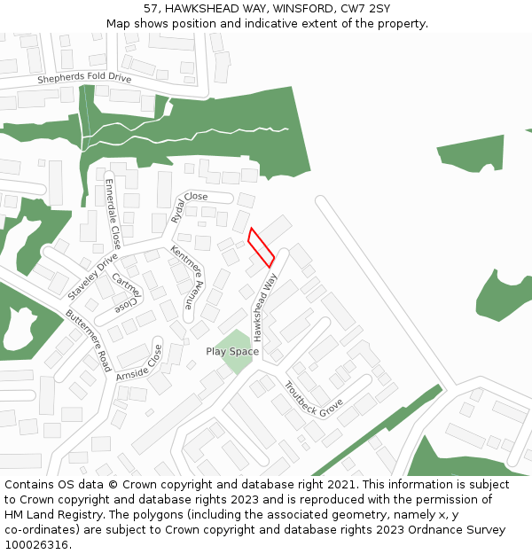 57, HAWKSHEAD WAY, WINSFORD, CW7 2SY: Location map and indicative extent of plot