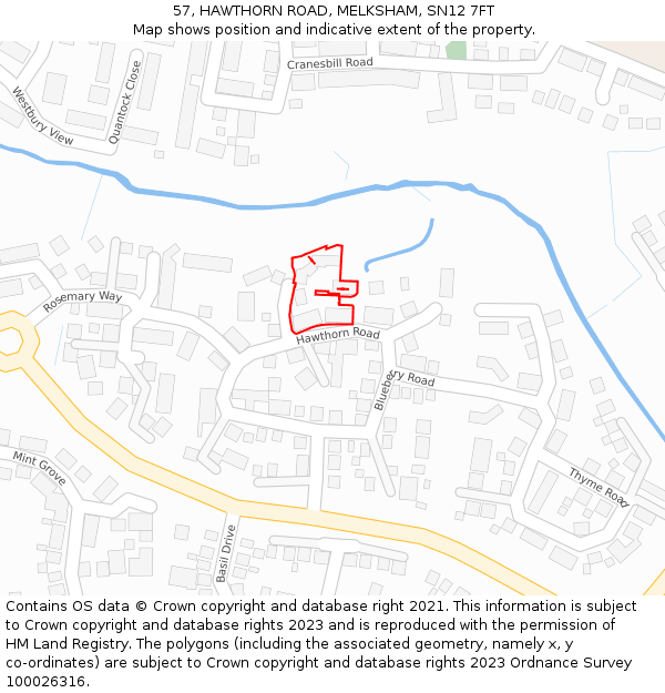 57, HAWTHORN ROAD, MELKSHAM, SN12 7FT: Location map and indicative extent of plot