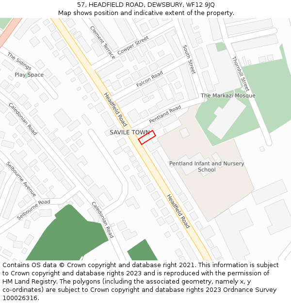 57, HEADFIELD ROAD, DEWSBURY, WF12 9JQ: Location map and indicative extent of plot