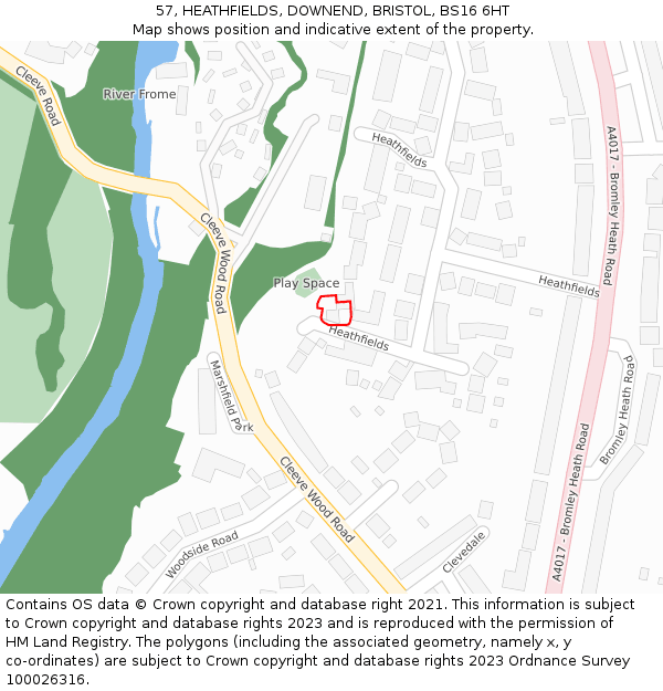 57, HEATHFIELDS, DOWNEND, BRISTOL, BS16 6HT: Location map and indicative extent of plot