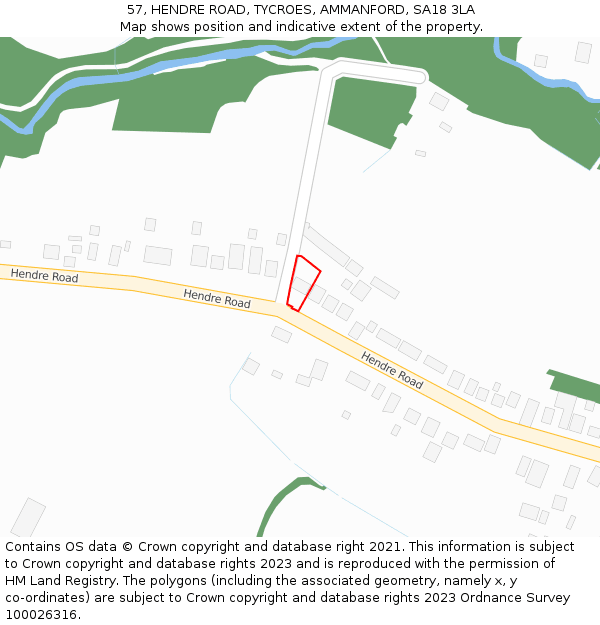 57, HENDRE ROAD, TYCROES, AMMANFORD, SA18 3LA: Location map and indicative extent of plot