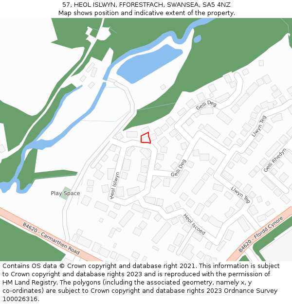 57, HEOL ISLWYN, FFORESTFACH, SWANSEA, SA5 4NZ: Location map and indicative extent of plot