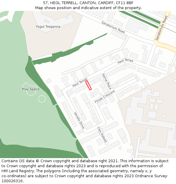 57, HEOL TERRELL, CANTON, CARDIFF, CF11 8BF: Location map and indicative extent of plot