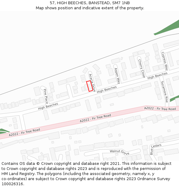 57, HIGH BEECHES, BANSTEAD, SM7 1NB: Location map and indicative extent of plot