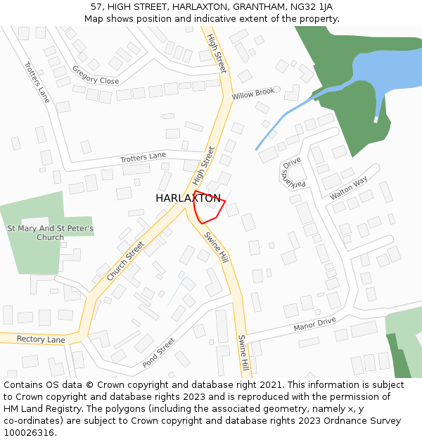 57, HIGH STREET, HARLAXTON, GRANTHAM, NG32 1JA: Location map and indicative extent of plot