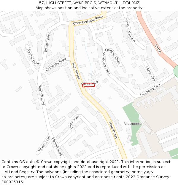 57, HIGH STREET, WYKE REGIS, WEYMOUTH, DT4 9NZ: Location map and indicative extent of plot