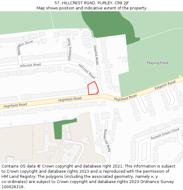 57, HILLCREST ROAD, PURLEY, CR8 2JF: Location map and indicative extent of plot