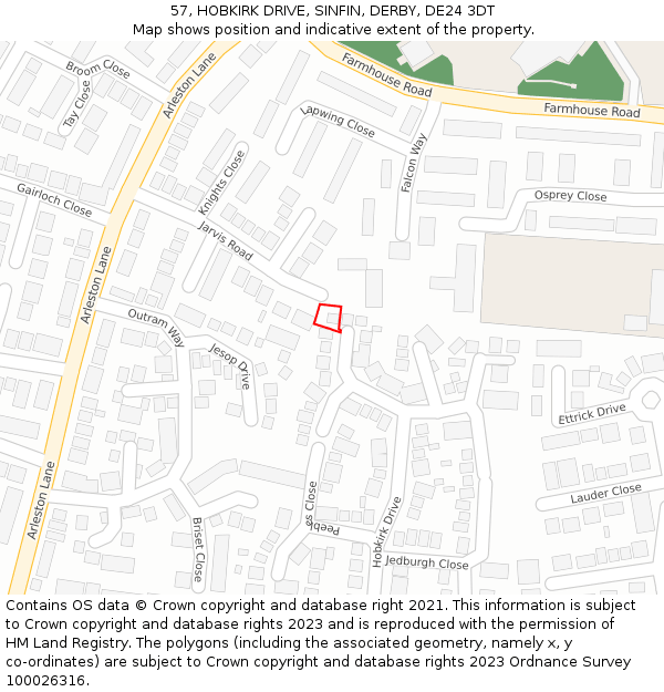 57, HOBKIRK DRIVE, SINFIN, DERBY, DE24 3DT: Location map and indicative extent of plot