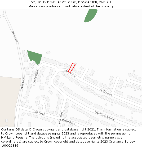 57, HOLLY DENE, ARMTHORPE, DONCASTER, DN3 2HJ: Location map and indicative extent of plot