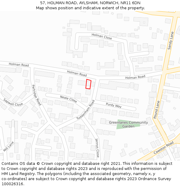 57, HOLMAN ROAD, AYLSHAM, NORWICH, NR11 6DN: Location map and indicative extent of plot