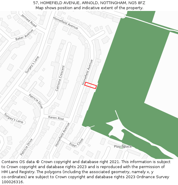 57, HOMEFIELD AVENUE, ARNOLD, NOTTINGHAM, NG5 8FZ: Location map and indicative extent of plot