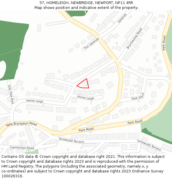 57, HOMELEIGH, NEWBRIDGE, NEWPORT, NP11 4RR: Location map and indicative extent of plot