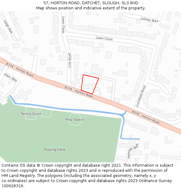 57, HORTON ROAD, DATCHET, SLOUGH, SL3 9HD: Location map and indicative extent of plot