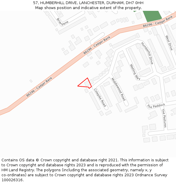 57, HUMBERHILL DRIVE, LANCHESTER, DURHAM, DH7 0HH: Location map and indicative extent of plot