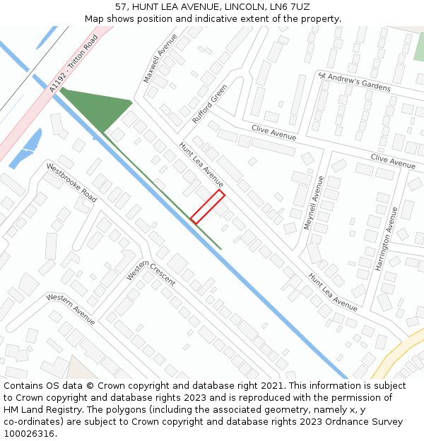 57, HUNT LEA AVENUE, LINCOLN, LN6 7UZ: Location map and indicative extent of plot