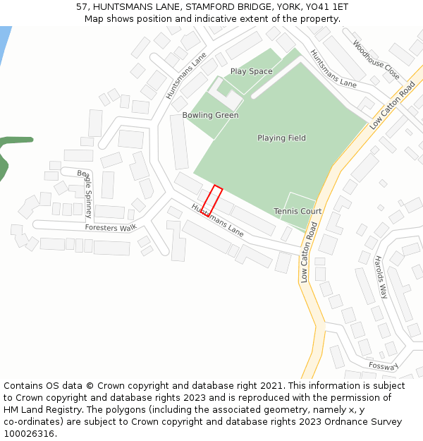 57, HUNTSMANS LANE, STAMFORD BRIDGE, YORK, YO41 1ET: Location map and indicative extent of plot