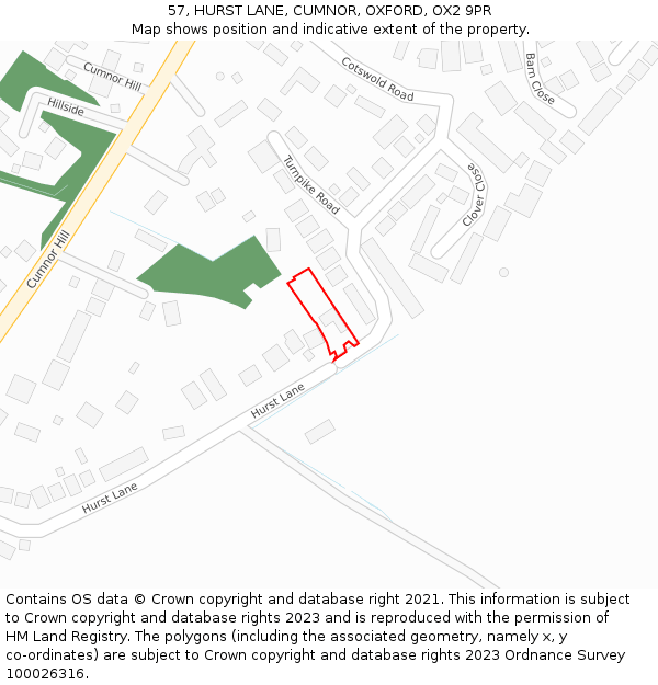 57, HURST LANE, CUMNOR, OXFORD, OX2 9PR: Location map and indicative extent of plot