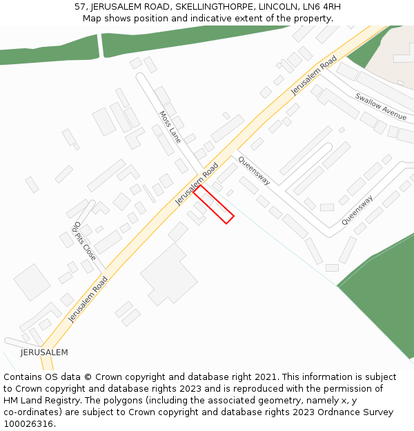 57, JERUSALEM ROAD, SKELLINGTHORPE, LINCOLN, LN6 4RH: Location map and indicative extent of plot