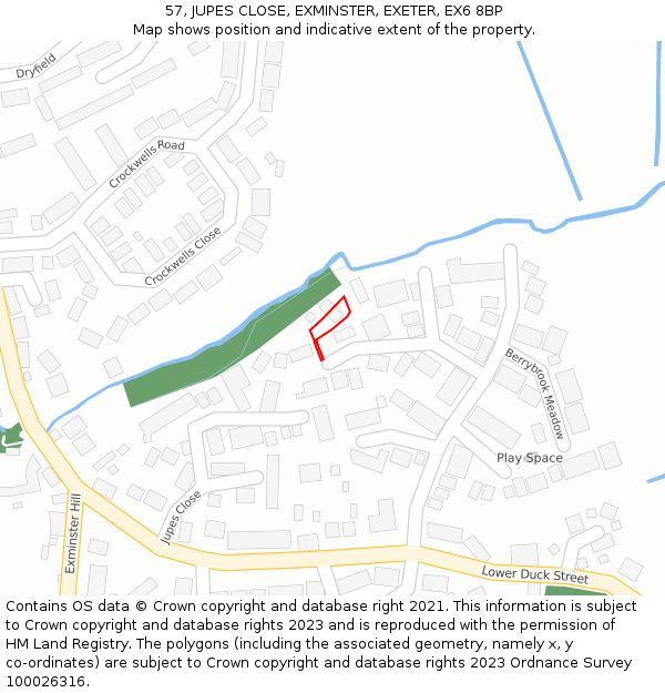 57, JUPES CLOSE, EXMINSTER, EXETER, EX6 8BP: Location map and indicative extent of plot